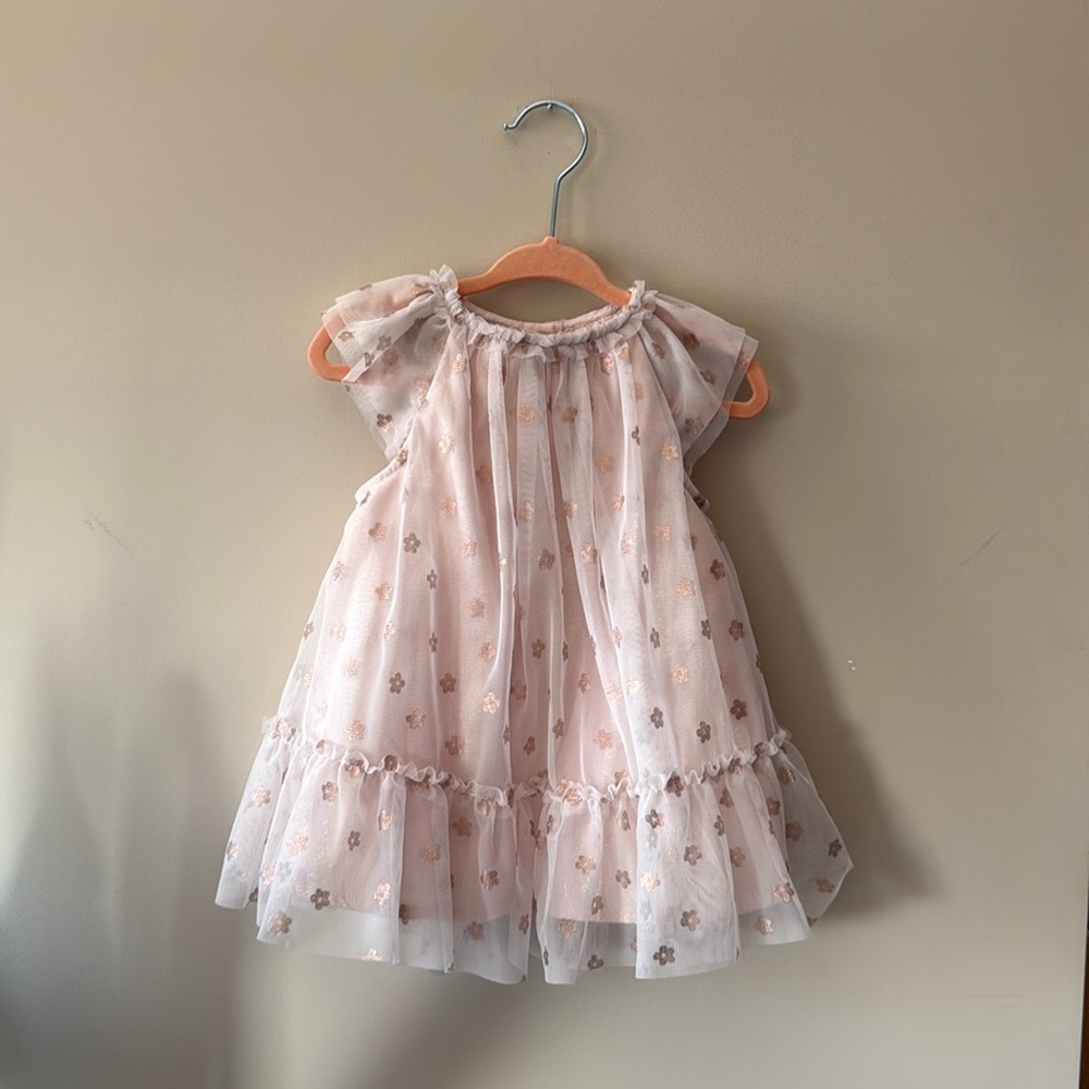 CAT & JACK Cotton Pink Metallic Flower Dress Size 12 Months
